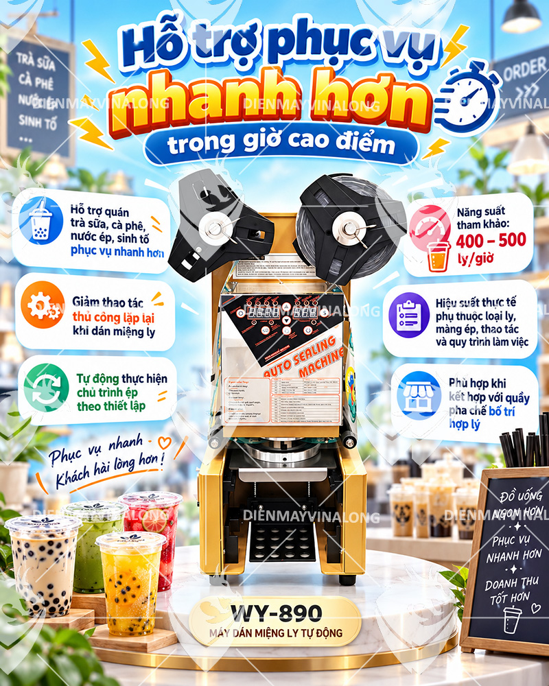 Máy Dán Miệng Ly Tự Động Hoàn Toàn WY-890
