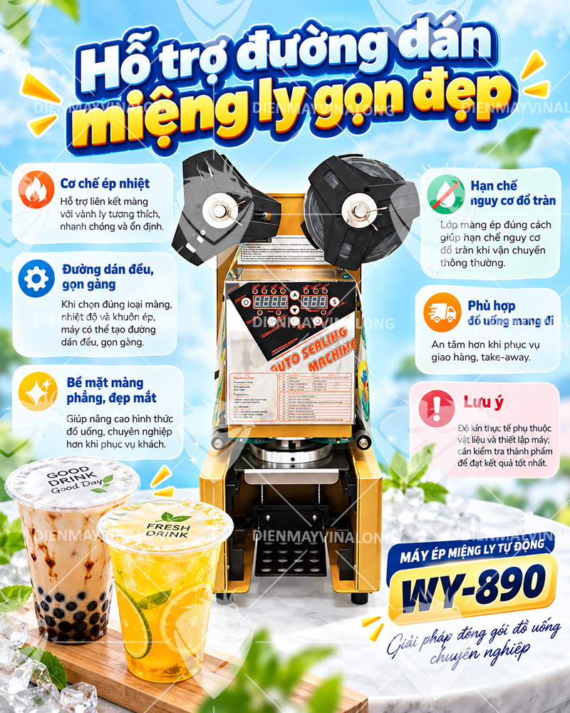Máy Dán Miệng Ly Tự Động Hoàn Toàn WY-890
