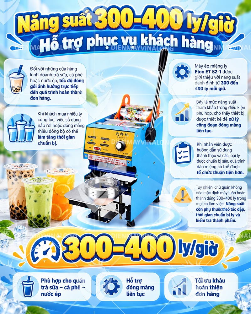 Máy ép ly Eton ET S2-1 năng suất 300–400 ly giờ