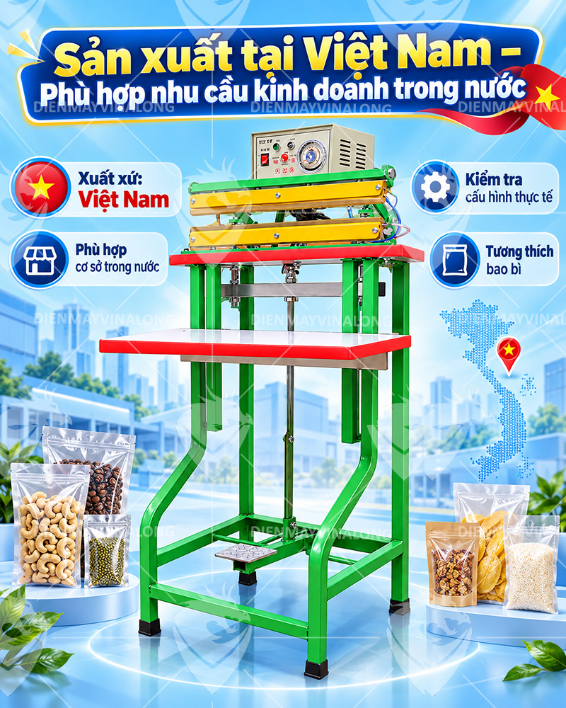 Máy hàn miệng túi bàn gỗ đạp chân
