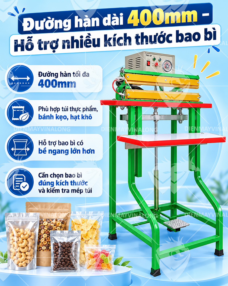 Máy hàn miệng túi bàn gỗ đạp chân
