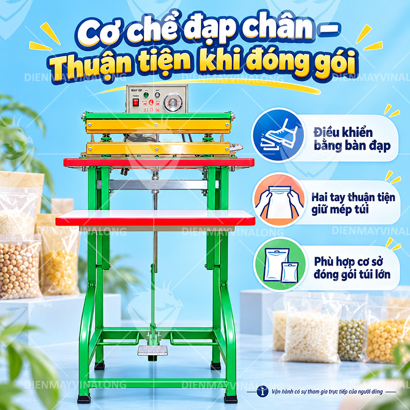 Máy hàn miệng túi bàn gỗ đạp chân