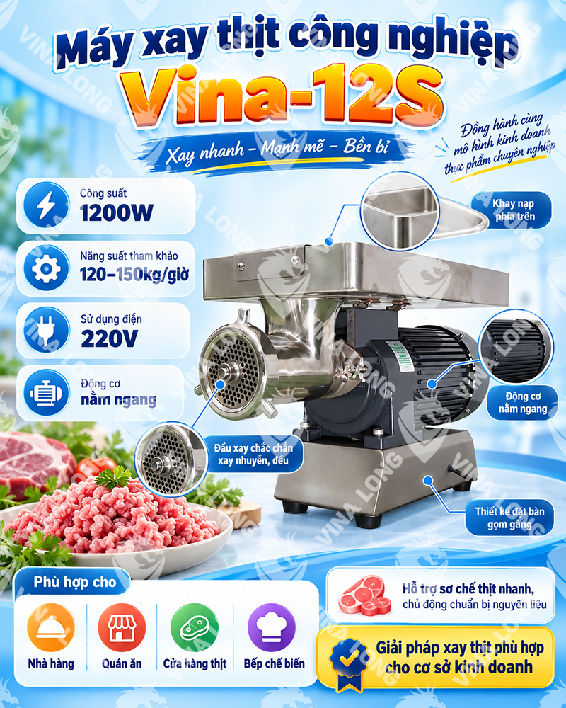 Máy xay thịt công nghiệp Vina-12S